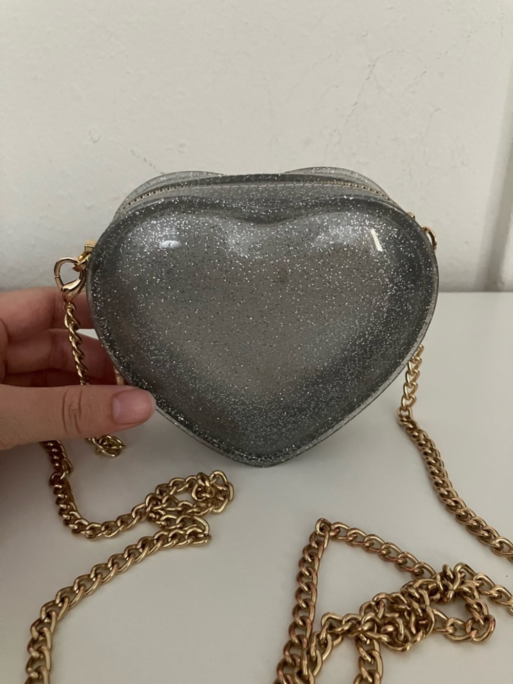 Heart-Shaped Glitter Purse, Mini Bag